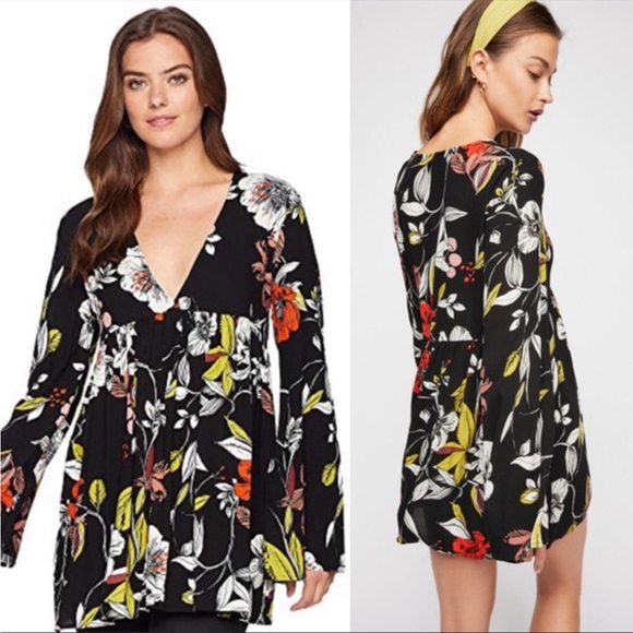 Free People Dresses & Skirts - Free People Black Floral Tunic Top/Dress